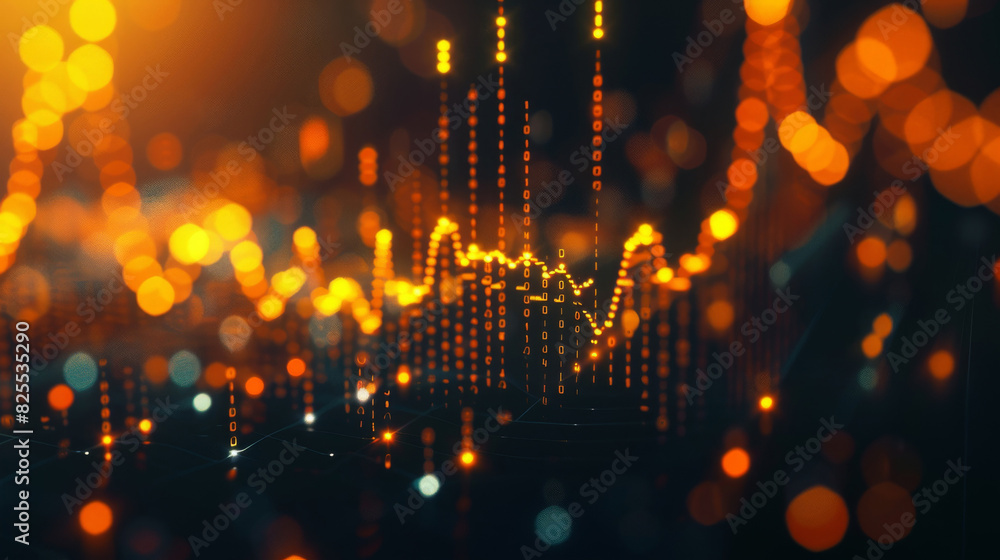 Poster digital graph visualization symbolizing rising inflation in an economy with glowing abstract element