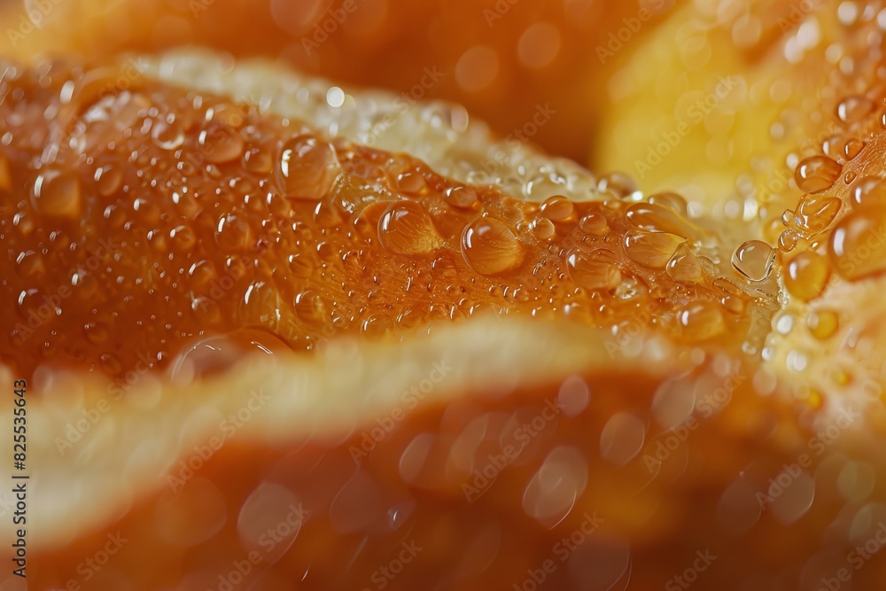 Sticker Closeup of sparkling water droplets on the vibrant, textured surface of a juicy orange slice