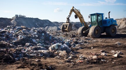 Obraz premium City garbage dump. Waste incineration and sorting. Concept: environmental problems with waste and plastic removal. Pollution of the planet and cities