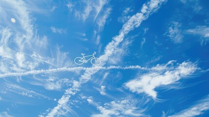 Emission-free transport symbolized by bicycle traces in the sky, promoting eco-friendly commuting methods Carbon footprint reduction