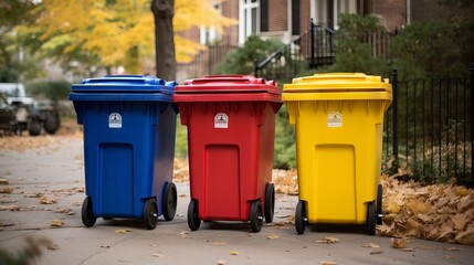 garbage containers filled with waste. Concept: removal of a city landfill. Cleaning in public places.