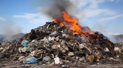 街のゴミ捨て場。廃棄物の焼却と分別。コンセプト: 廃棄物とプラスチックの除去による環境問題。  地球と都市の汚染