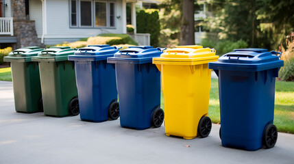 garbage containers filled with waste. Concept: removal of a city landfill. Cleaning in public places.
