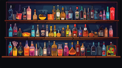Counter with alcoholic drinks in a bar nightclub re
