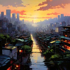 Chongqing cityscape in acrylics