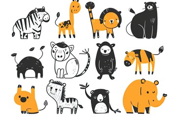 A collection of different animals characterized by different styles of scribbles