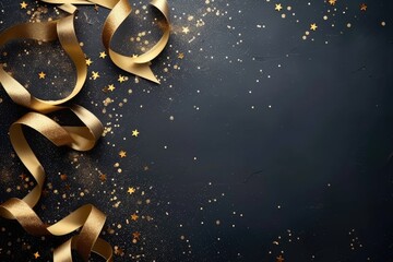 an elegant birthday background with gold accents balloons and confetti