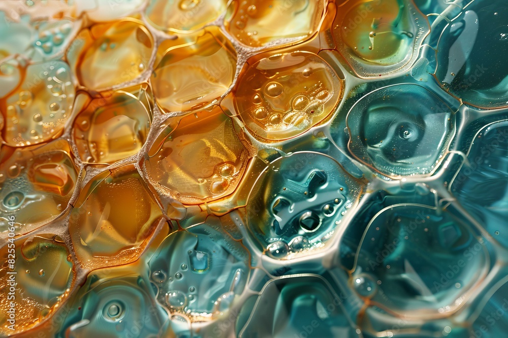 Poster colorful macro photograph of oil and water mixture creating a mesmerizing pattern