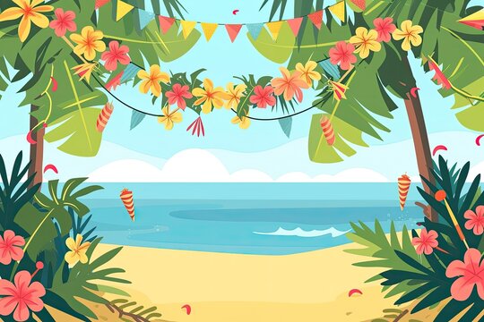 Develop a background with a birthday luau and tropical vibes