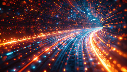 Computergenerated image of a futuristic light tunnel showcases advanced technology and innovation