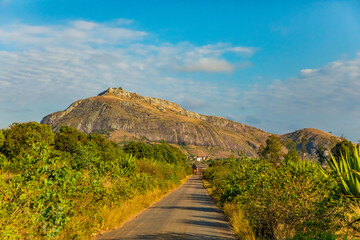 view of hills and mountains along main Madagascar road