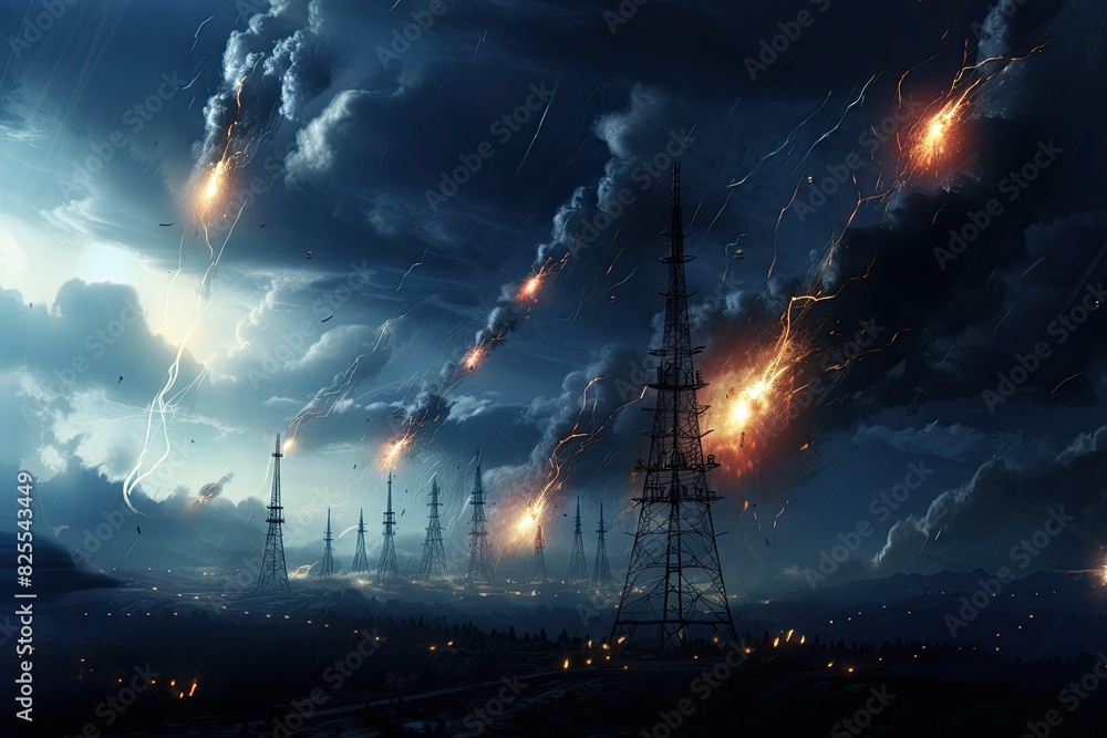 Poster a 5g network providing lightning-fast internet, 5g network tower with fast lightning background
