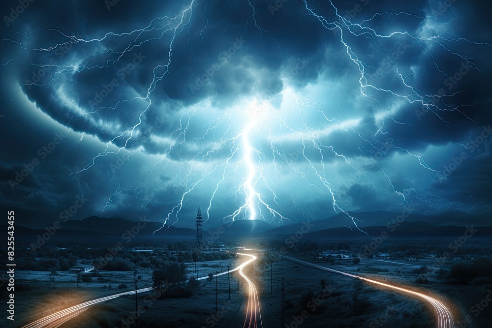 Poster a 5g network providing lightning-fast internet, 5g network tower with fast lightning background