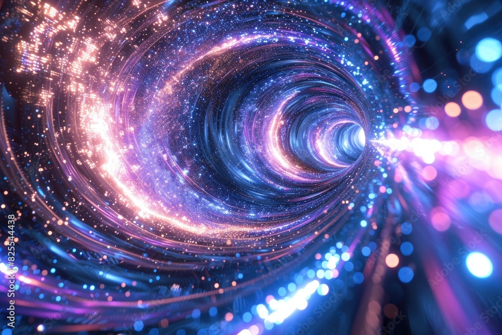 Poster a swirling vortex of data defying order, a time travelling with data technology tunnel background