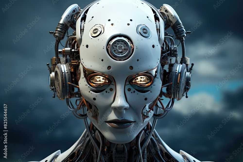 Poster a futuristic robot with artificial intelligence capabilities