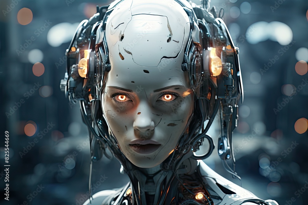 Poster a futuristic robot with artificial intelligence capabilities