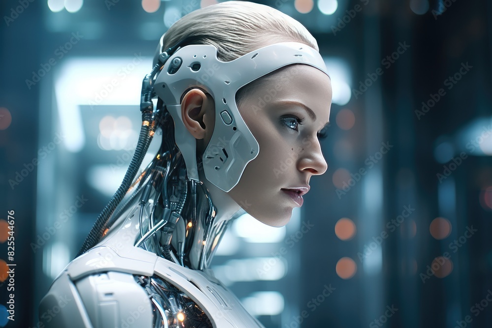 Aufkleber a futuristic robot with artificial intelligence capabilities