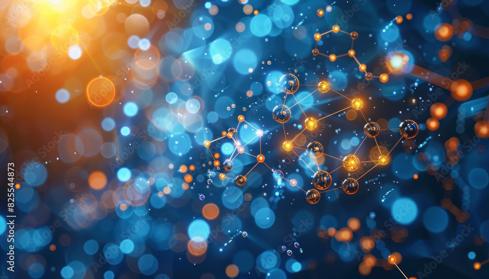 Aufkleber a computer generated image featuring a molecule set against a backdrop of blue and orange colors