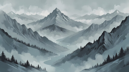 Abstract Background of mountains and clouds