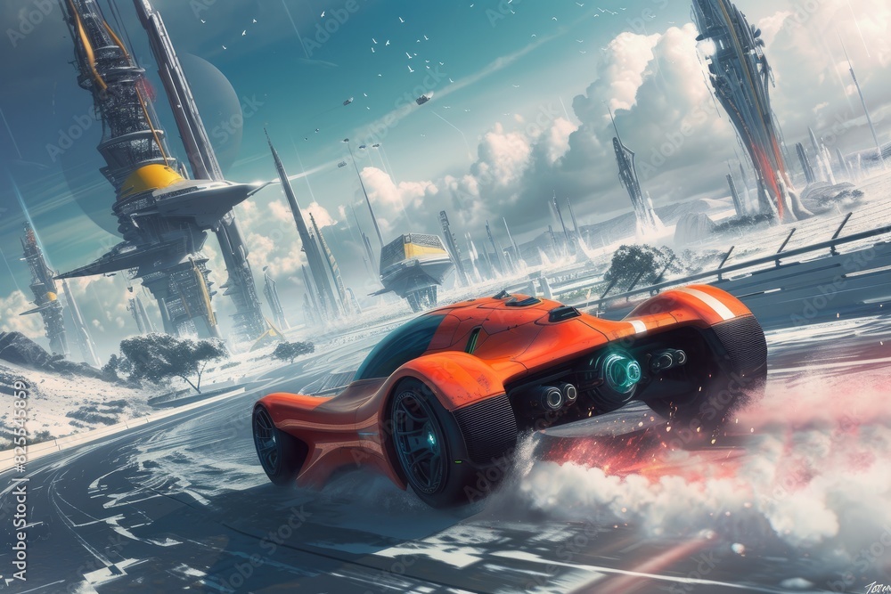 Poster a futuristic spaceship soaring through the galaxy
