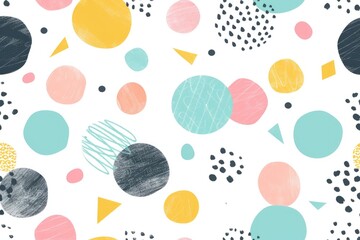 A playful polkadot pattern with pastel colors and whimsical shapes
