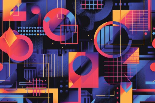 A retroinspired wallpaper with geometric shapes and neon colors