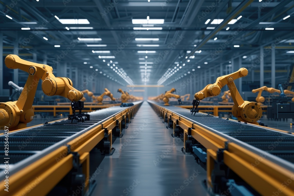 Poster Factory floor with workers operating machinery