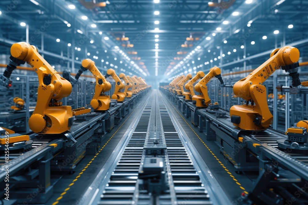 Aufkleber factory floor with workers operating machinery