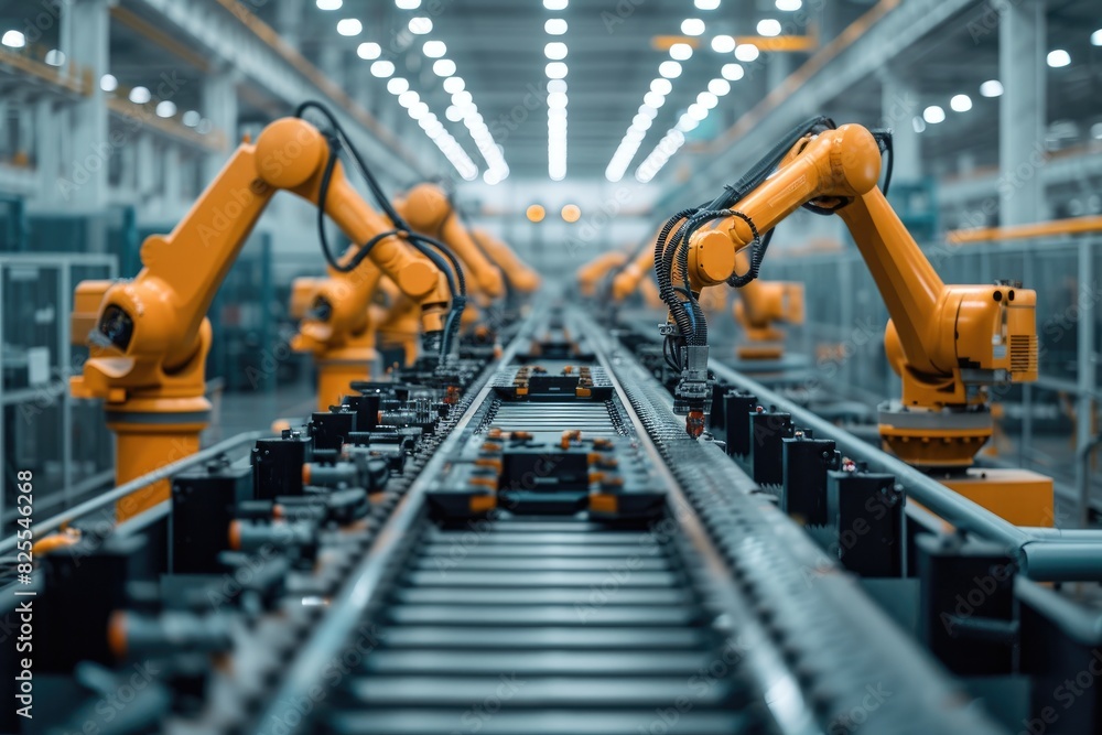 Aufkleber factory floor with workers operating machinery