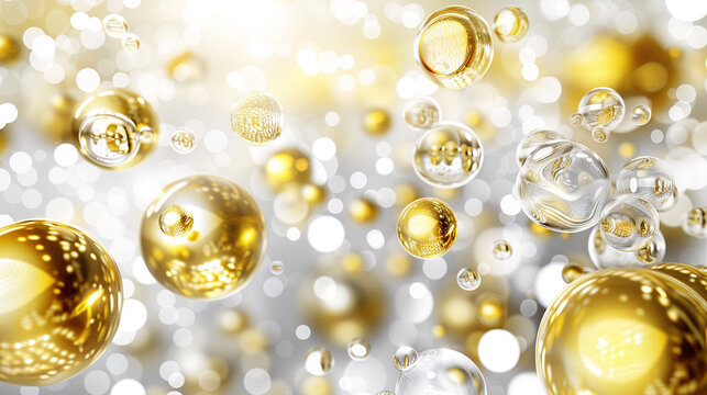 Makrofoto Golden collagen solution. Ai generated