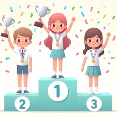 Happy Children Celebrating on Winners Podium
