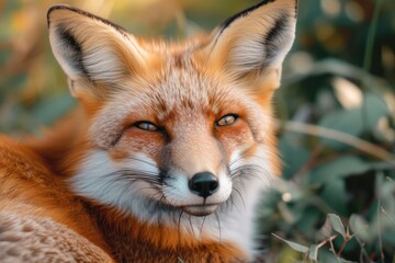 Cunning fox with a sly smile and a mischievous twinkle