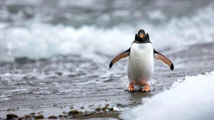 humorous penguin waddle along icy shores comical movements delighting onlookers wildlife photography