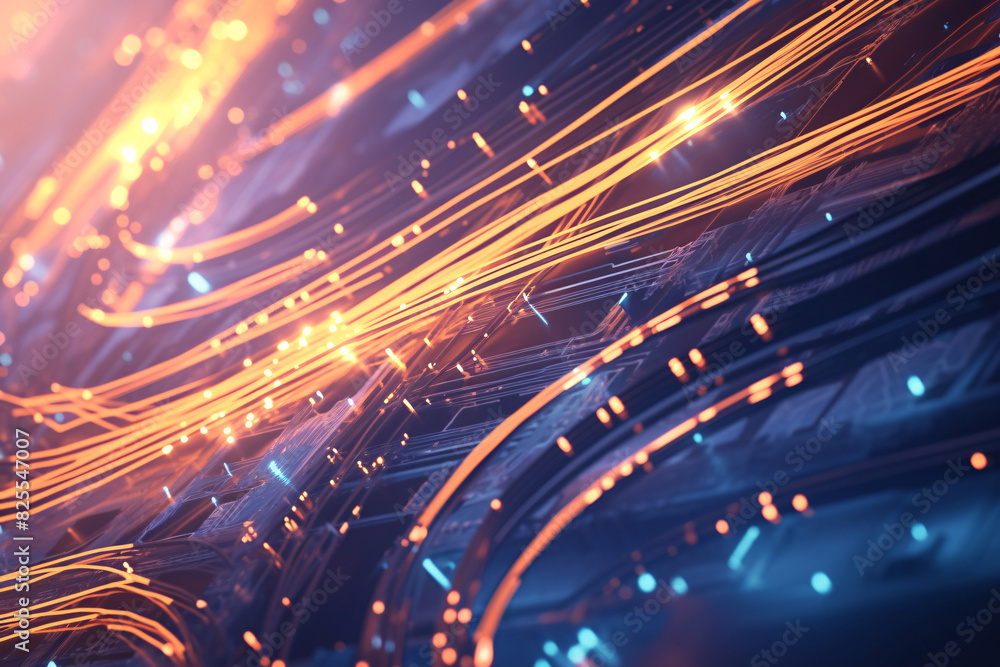 Poster orange light circuits creating an intricate and detailed network on a dark background
