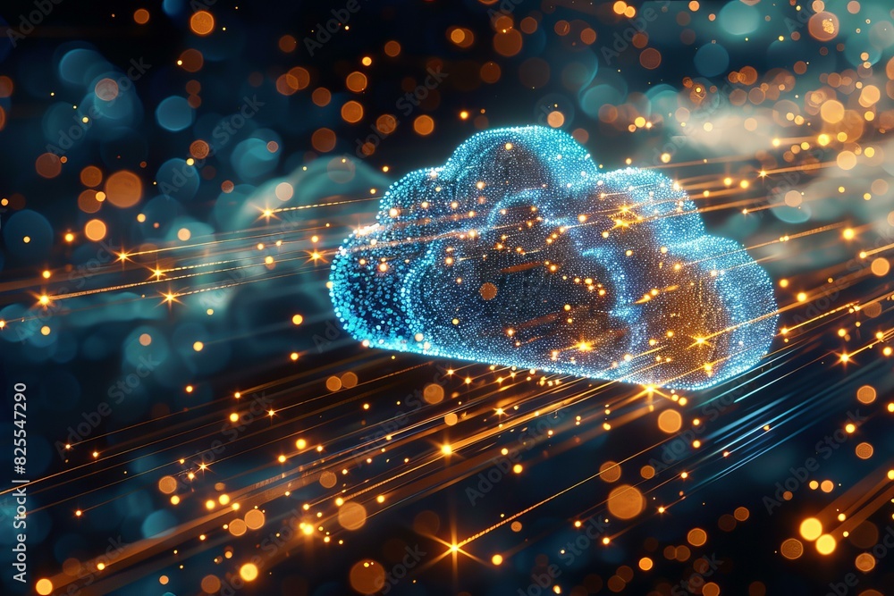 Poster exploring the futuristic and innovative concept of a digital cloud network. which encompasses the co
