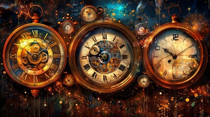 Fototapeta premium abstract clocks, yellows and golds, dark, blacks
