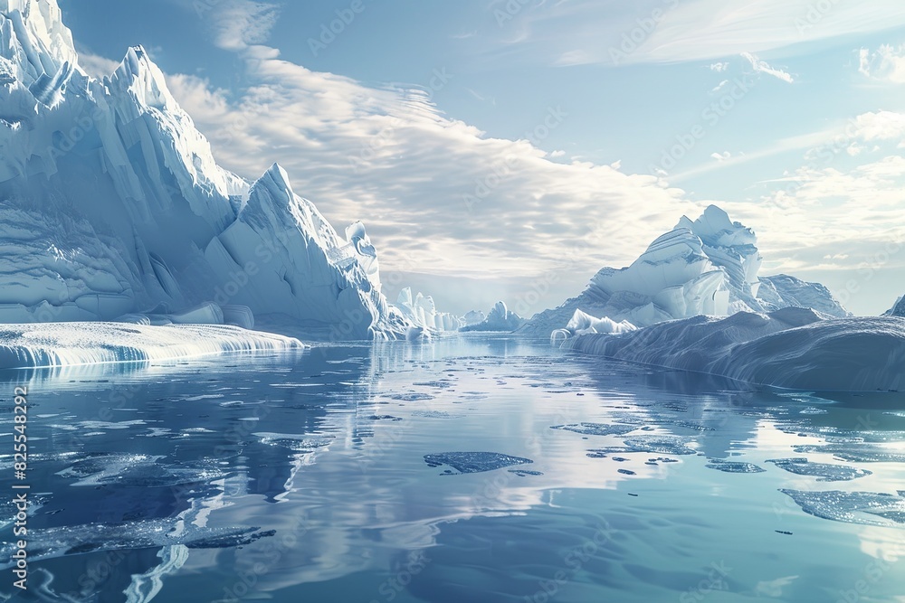 Aufkleber multiple icebergs floating on the surface of cold arctic waters, reflecting the sunlight in a vast i