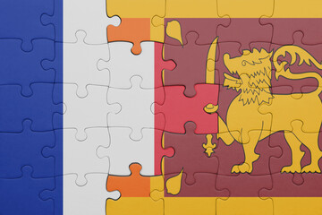 puzzle with the colourful national flag of sri lanka and flag of france.