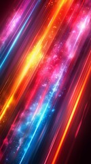 Fototapeta premium Neon light streaks creating a motion blur effect on a dark gradient. Creating a dynamic and vibrant visual effect that conveys energy and motion.