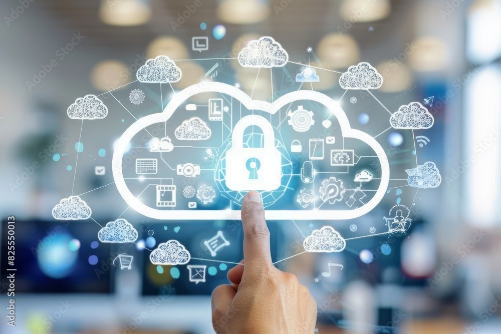 Poster digital cloud protection interface with network lock icon