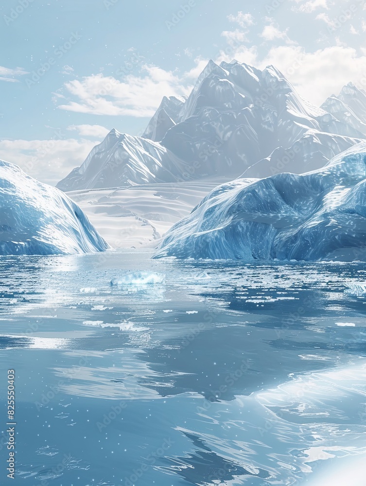 Poster a large iceberg floating in the frigid arctic waters, showcasing its imposing presence against the i