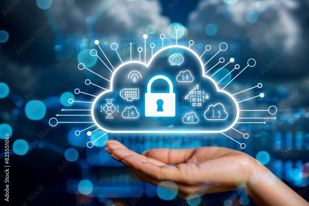 Poster hand presenting secure cloud network for data protection