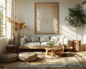 A cozy living room with a blank canvas, ideal for showcasing your artwork. Generated by AI
