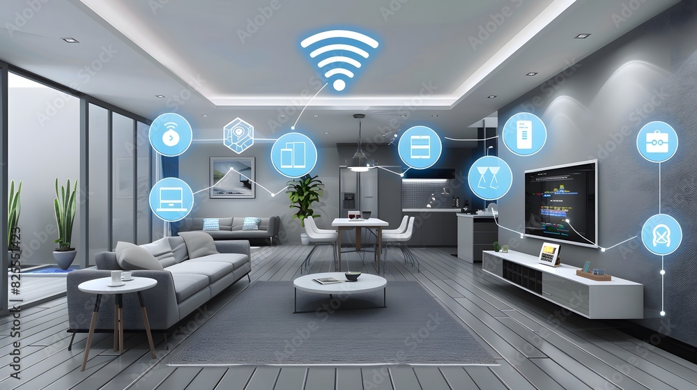 Poster a smart home with integrated ai controlling all appliances, generative ai