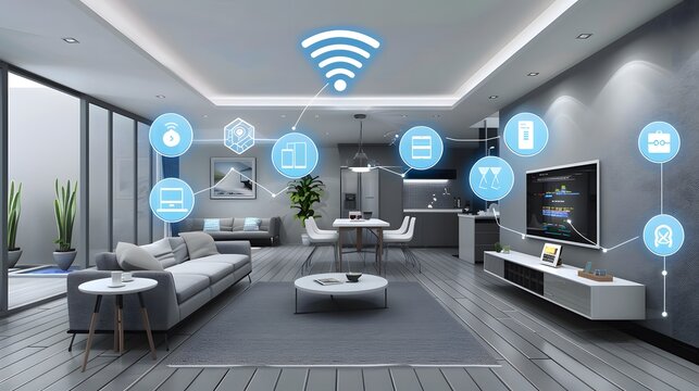 A smart home with integrated AI controlling all appliances, generative AI