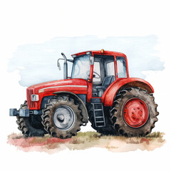 Watercolor high quality illustration of tractor on white background