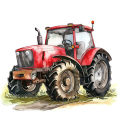 Cute watercolor tractor illustration on white background