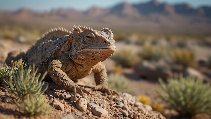 Fototapeta premium the horned desert lizard is relaxing