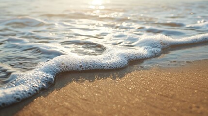 A tranquil beach scene with soft sand and calm waves creating a serene visual metaphor for the gentle yet powerful nature of gluon wind.