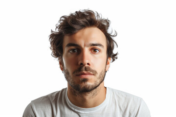 Fototapeta premium A focused man with a determined look, detached from the backdrop, removed from the background, with no background. Concept of determination and perseverance. Generative Ai.